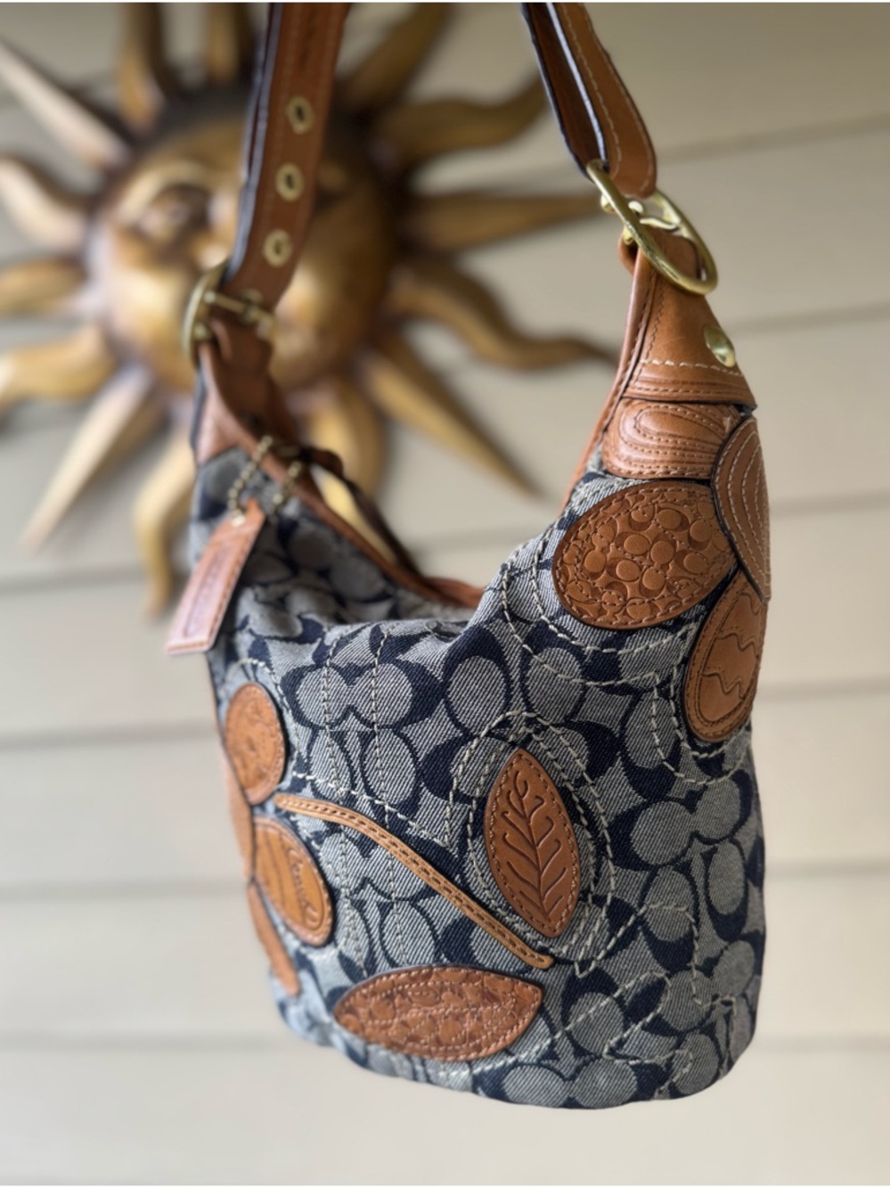 RARE Coach Bleecker denim floral hobo bag - Picture 2 of 8